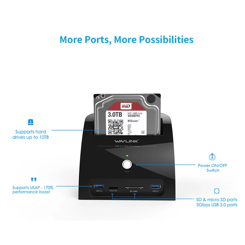 Wavlink Hdd корпус SATA к USB 3,0 Кардер ридер жесткий диск Док-станция для 2," и 3,5" HDD SSD hdd коробка жесткий диск чехол