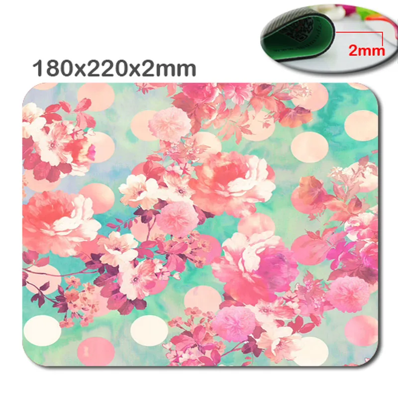 Selling Custom Romantic Pink Retro Floral Pattern Teal Polka Dots Mouse Pad - Stylish  220X180X2mm.durable office and gift.
