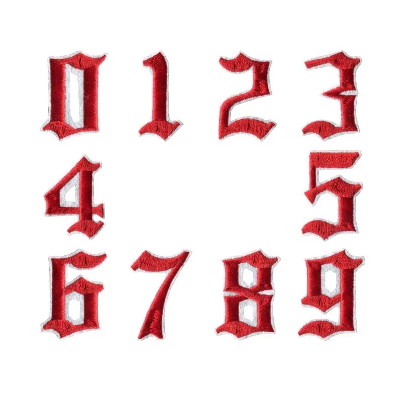 

1PC 4.5CM High 0-9 red black in white fabric numbers Mixed Embroidered patch Sew on iron on decoration badge for clothes