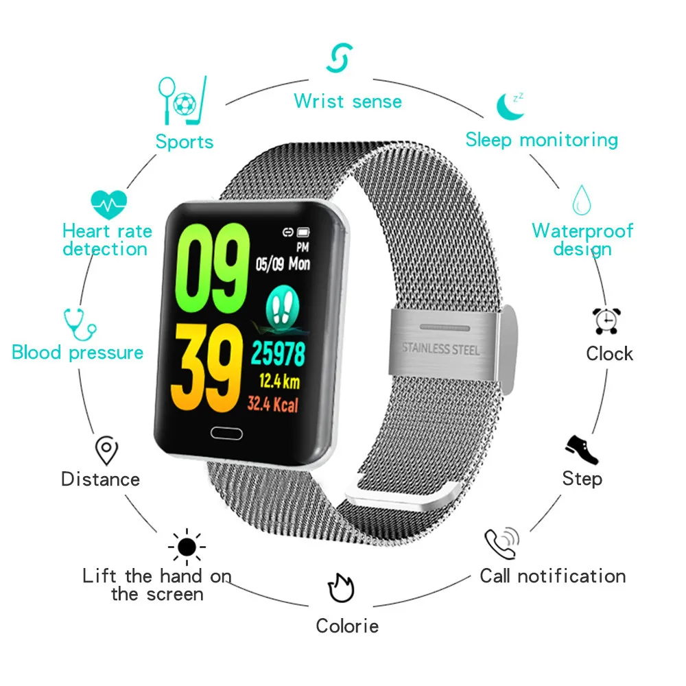 

Big Color Screen Smart Watch Men Heart Rate Monitor Blood Pressure Tracker Bluetooth Wristband for Android iOS Women's Watches