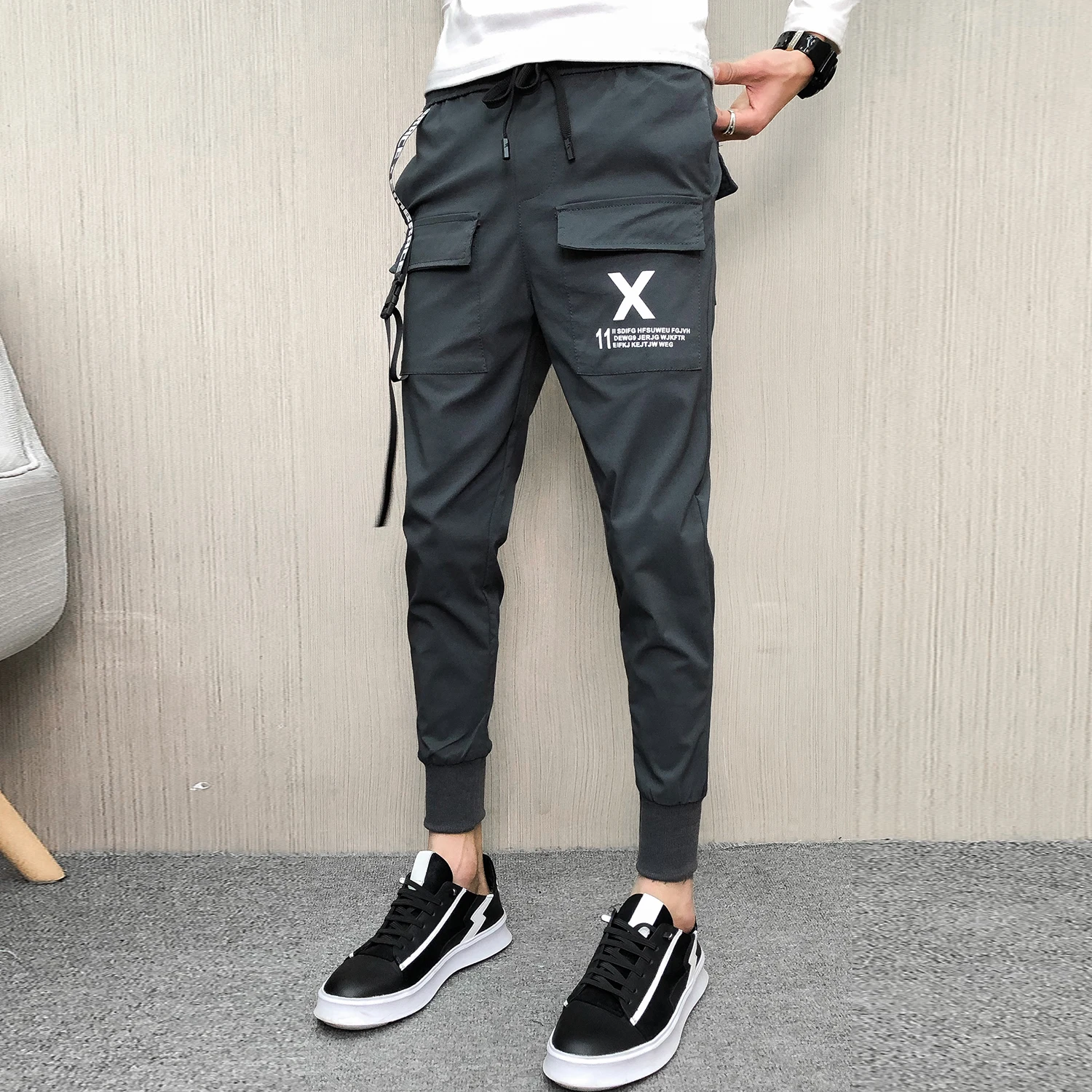 

Summer Men Casual Pants Streetwear Slim Fit Harem Pants Men All Match Men Joggers Hip Hop Front Pocket Design Pantalon Homme 34