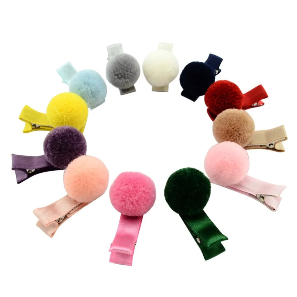12 Pcs Baby Girl Soft Fur Ball Hair Clip Handmade Barrettes Head Accessories Newin Hair