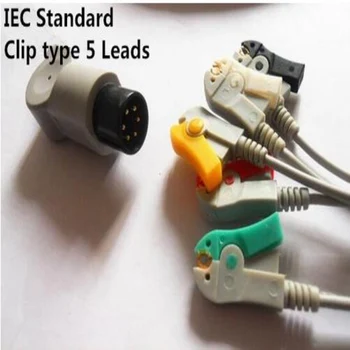 

Free Shipping One Piece ECG Leadwire 5 leads for Mindray, Goldway,Edan,monitor use,Patient Monitor ECG Cable,Clip end TPU,IEC