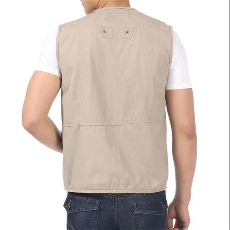 Male Sleeveless Multi Pocket Zip Working Vest Casual New V-neck Jacket Waistcoat