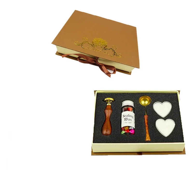 Завод цветок натуральный Винтаж свадебное приглашение изображение на заказ логотип воск уплотнение штамп Щупы для мангала ложка подарочная коробка - Цвет: 1 gift box
