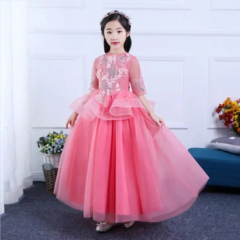 

2019Summer Luxury New Children Girls Appliques Flower Wedding Birthday Party Princess Dress Teens Kids First Communication Dress