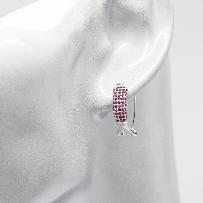 

Hoop Earrings 925 Silver for Women Pink Cubic Zircon Unique Design Elegant Jewelry Accessories for Women Wedding Engagement Gift