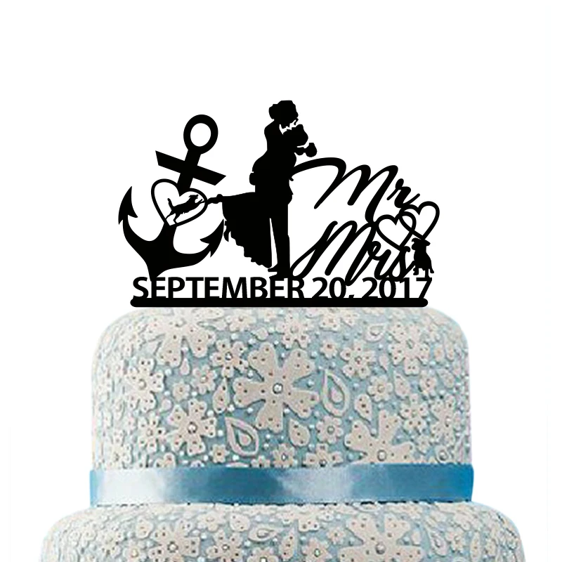 

Personalized Wedding Cake Topper Bride and Groom Mr and Mrs Wedding Cake Topper with Dog Love Anchor Cake Topper Wedding Decor