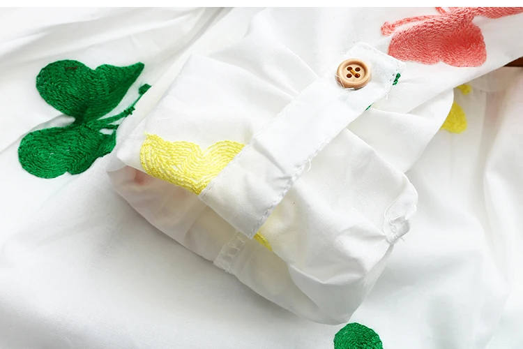 2018 Spring Autumn 3-12 Age Cute Kids Embroidery White Elegant Botton Double Use Short Sleeve Girl Long Sleeve Dress With Belt (11)