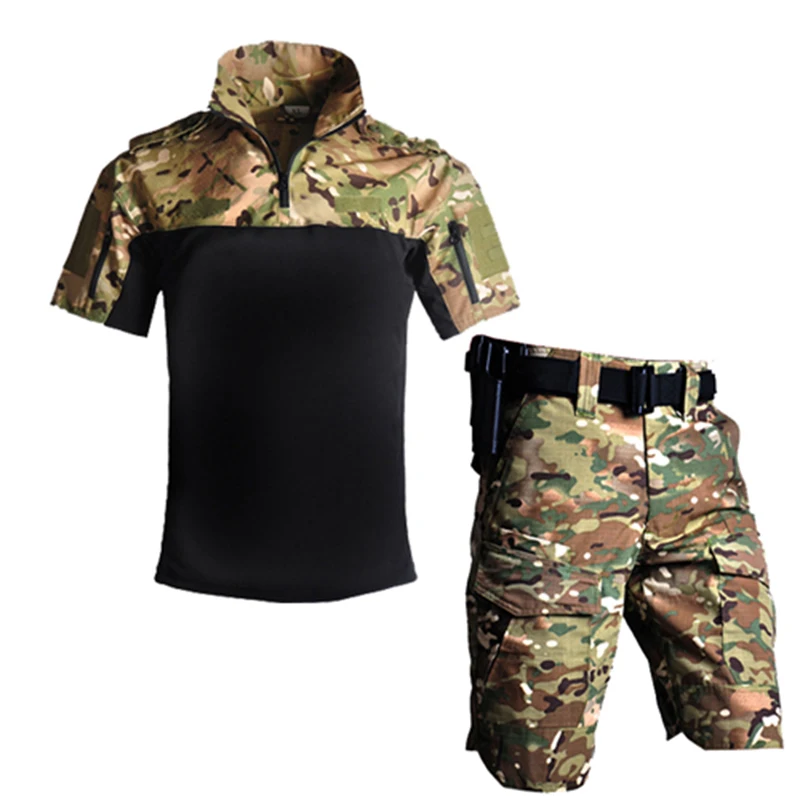 Тактическое камуфляжное боевое обмундирование армии США для мужчин военный страйкбол пейнтбол костюм летняя уличная сорочка+ Брюки Мультикам короткий комплект