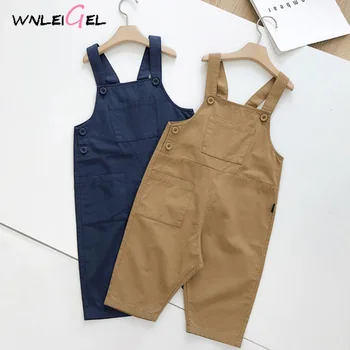 

WLG boys spring autumn overalls baby boy dark blue khaki solid loose overall kids all match casual clothes children