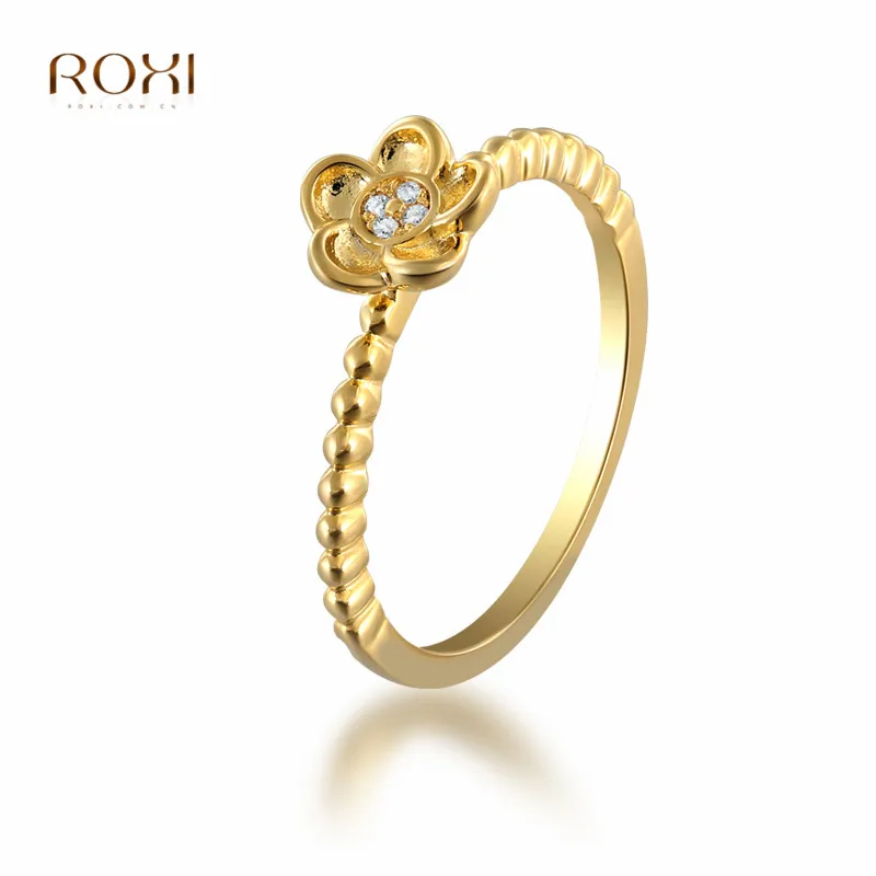 

ROXI Delicate Zircon Crystal Ring Dainty Flower Ring for Women Girls Thin Finger Jewelry bague femme Gold Color Wedding Rings