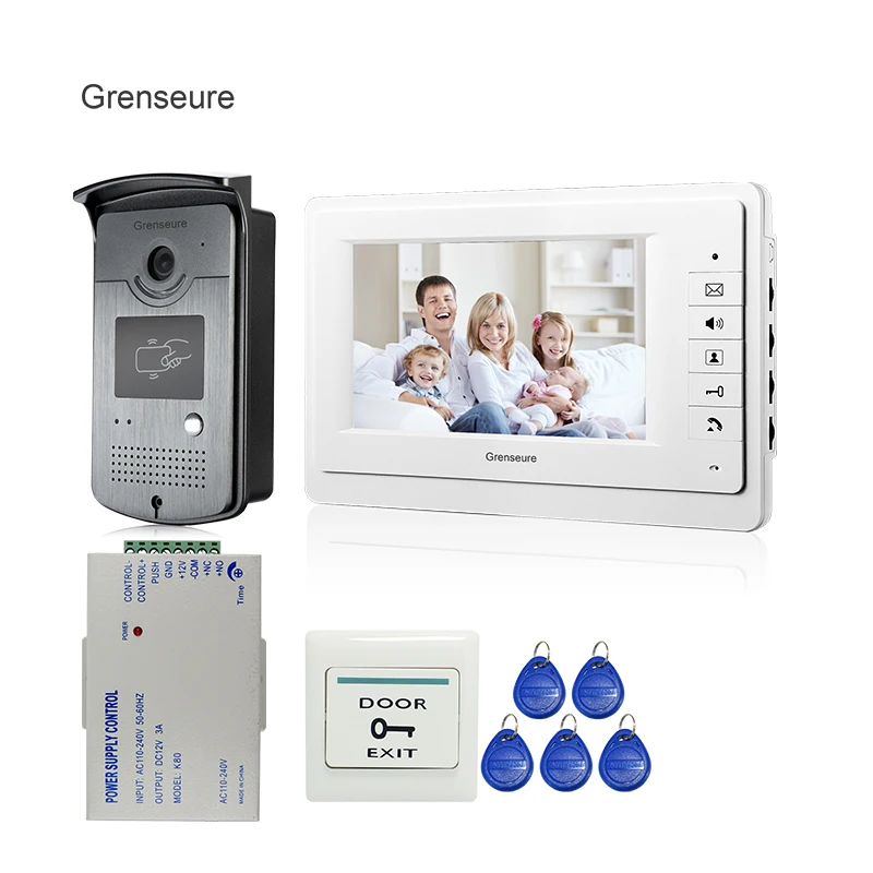 

FREE SHIPPING New 7" Screen Video Door Phone Intercom System + Night Vision RFID Access Doorbell Camera + 12VDC Power Supply