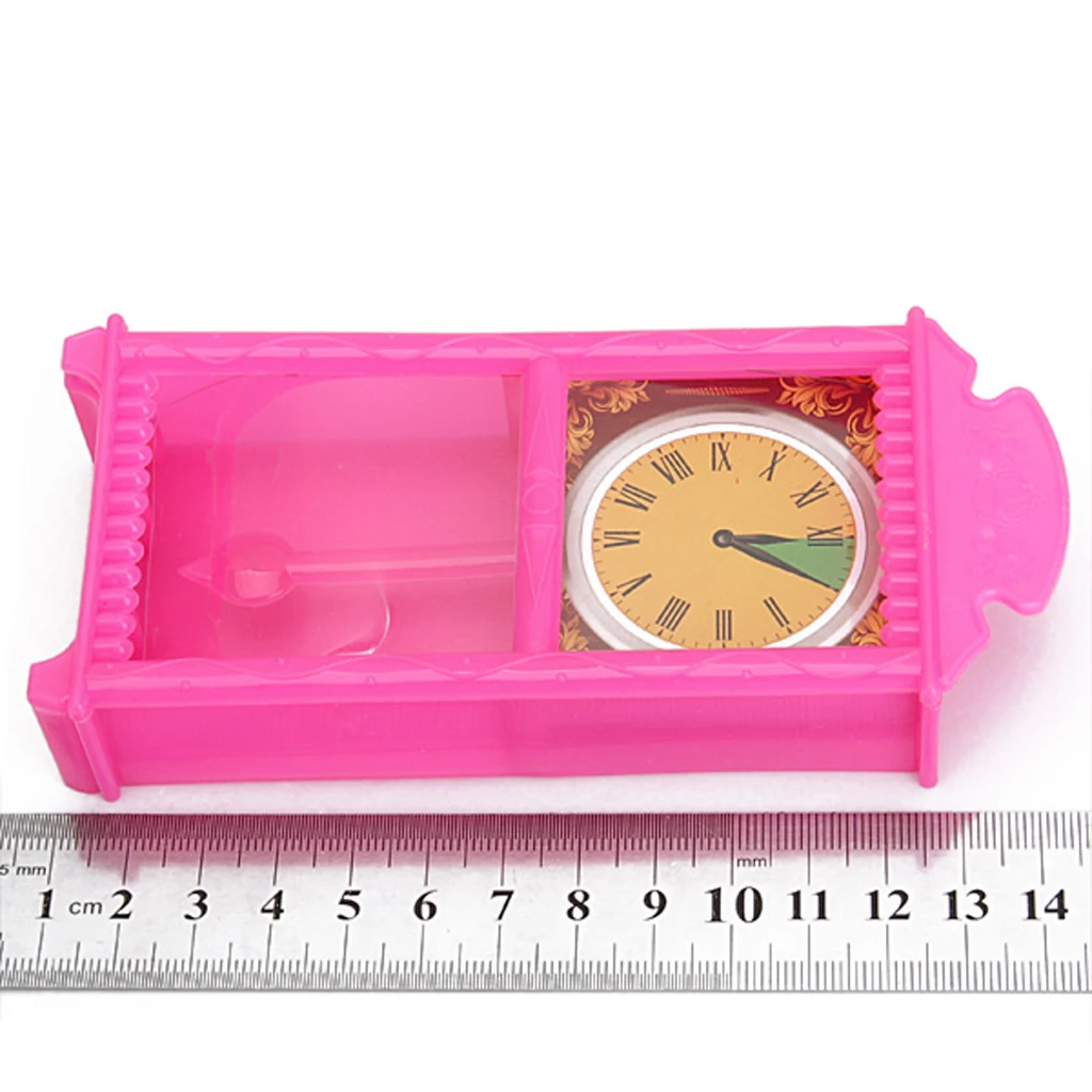 Pink Cute Dollhouse Miniature Grandfather Clock For Livingroom Furniture Grandfather Clock Pretend Play Furniture Toys for Doll