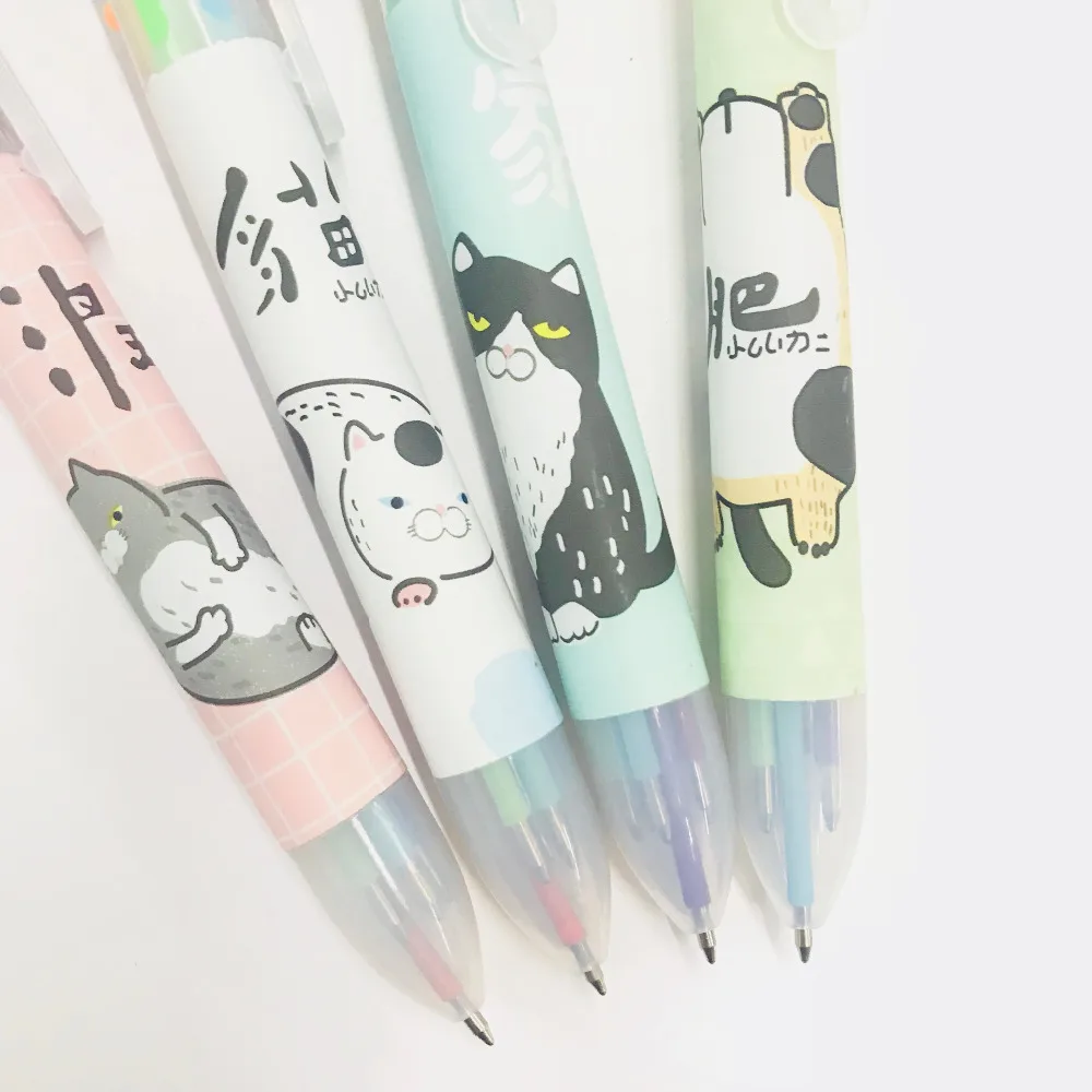 

Lazy Fat Cat 6 Color Press Ballpoint Pen Drawing Ball Pen Office School Supply Student Stationery Kids Gift