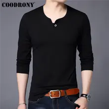 COODRONY уличная Футболка с воротником и пуговицами, мужская повседневная футболка с длинным рукавом для мужчин, хлопковая Футболка Homme, Приталенная футболка 95014