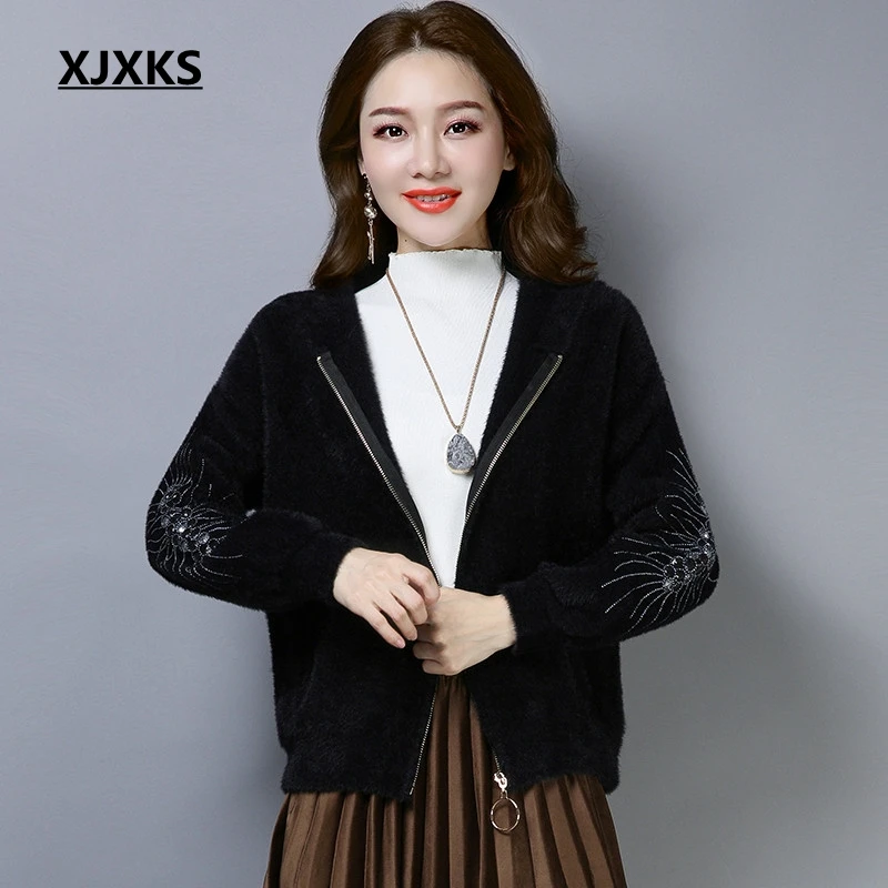 XJXKS chamarras de mujer осеннее женское модное пальто с капюшоном удобная женская куртка на молнии ulzzang harajuku