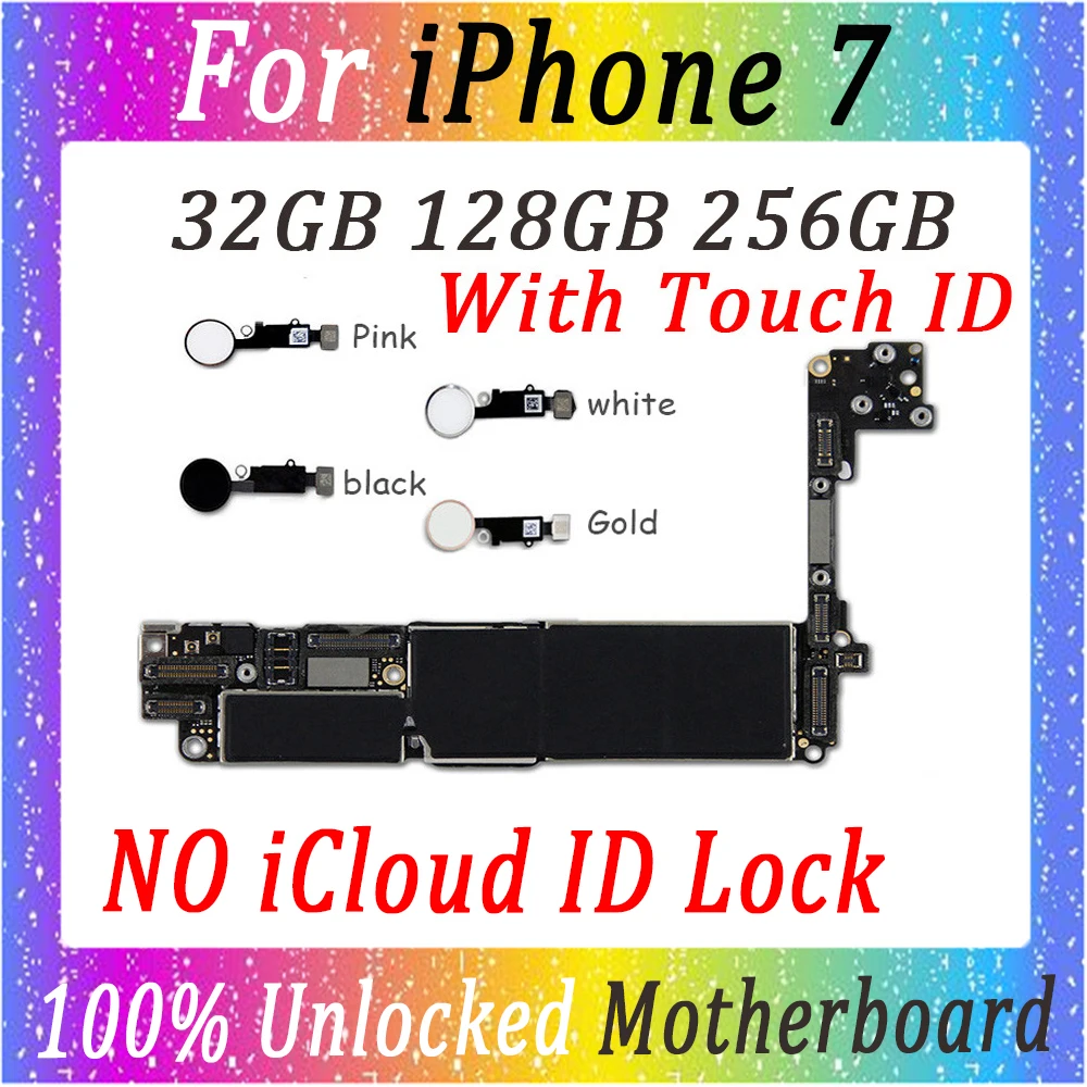 

100% Original unlocked Motherboard for iphone 7 mainboard With / Without Touch ID Logic board with full chips panel