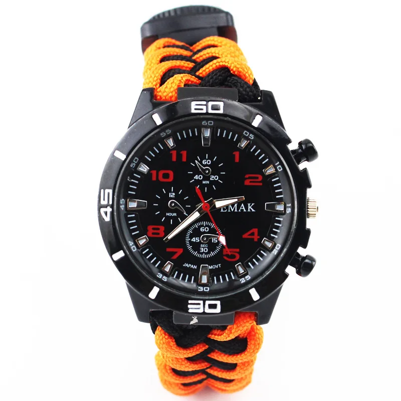 

Multi-functional Survival Watch Colourful Outdoor Camping Tools Compass Thermometer Knife Paracord 9 inch Watches for Men Women