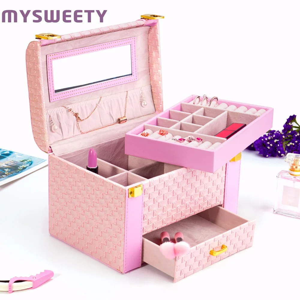

Fashion Portable Jewelry Large Storage Box Braided Home Necklace Storage Box Multi-functional Rings Earrings Makeup Storage Box