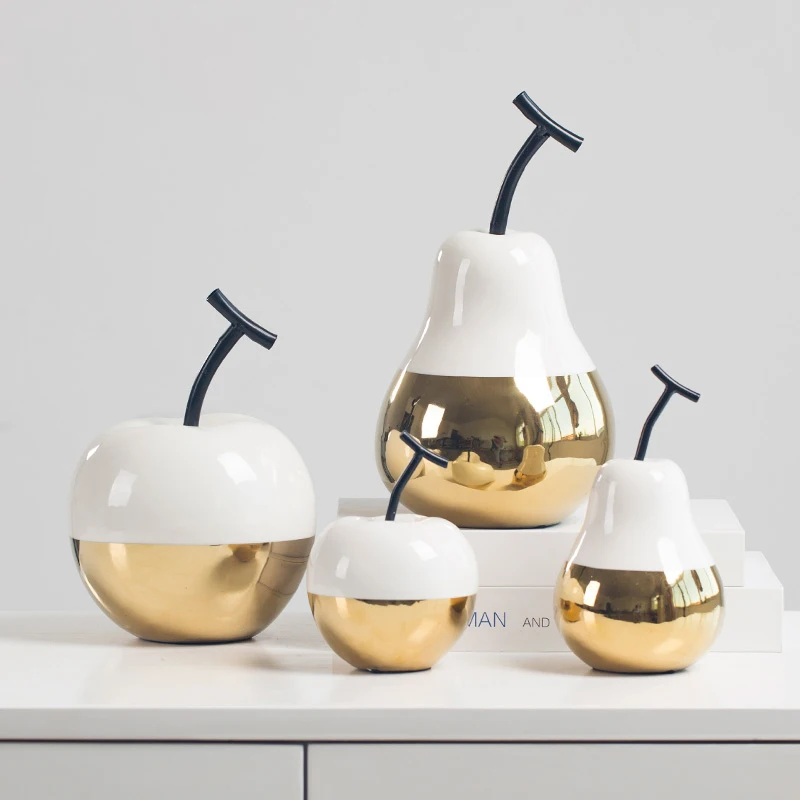 

Europe Ceramic Apple and pear ornaments miniature figurines Fruit Arts and Crafts fairy garden wedding gifts home decoration