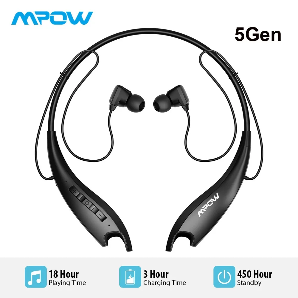 Скидка Mpow Jaws 5Gen Bluetooth 5,0 наушники с микрофоном кристально чистые 18H ультра длительный срок службы батареи HiFi стерео спортивные наушники с шейным рем...