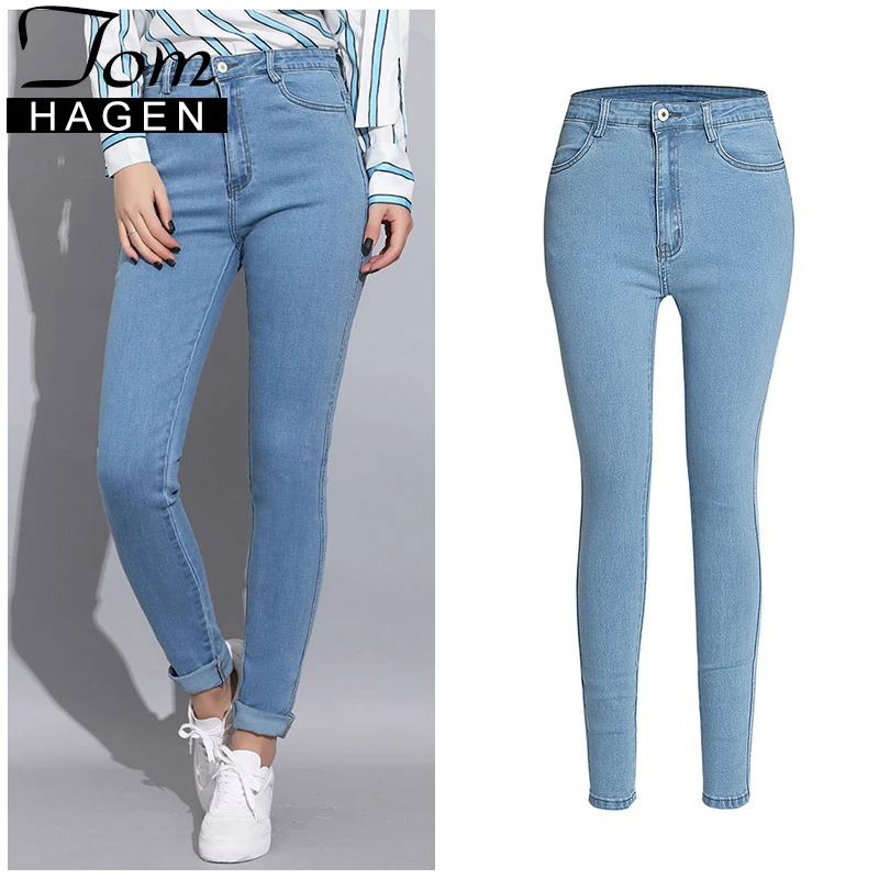 2019 Spring Solid Wash Skinny Jeans Woman High Waist Light Blue Jeans for Women Casual Stretch Pencil Pants Ladies Trousers