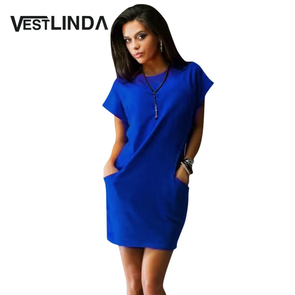 VESTLINDA Bodycon Dress Women Sundress Brief Solid Color Slim Sexy Dress O Neck Short Sleeve Mini Shirt Dress Summer Vestidos 1