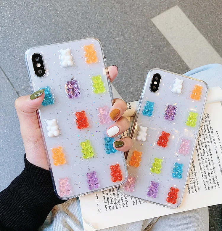 Phone Case Candy Color Cute 3D Gummy Bear Soft Shell for iPhone 6 7 8 TPU Case for iPhone X XR XS Phone Case,for iPhone 7 8