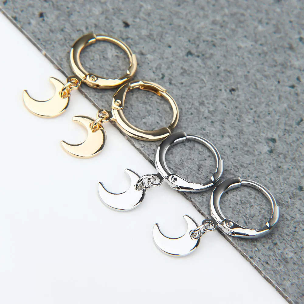 

Trendy sliver Gold Color Small Star moon Hoop Earrings for Women 2019 Ear Piercing Huggie Earrings Simple Charms Jewelry