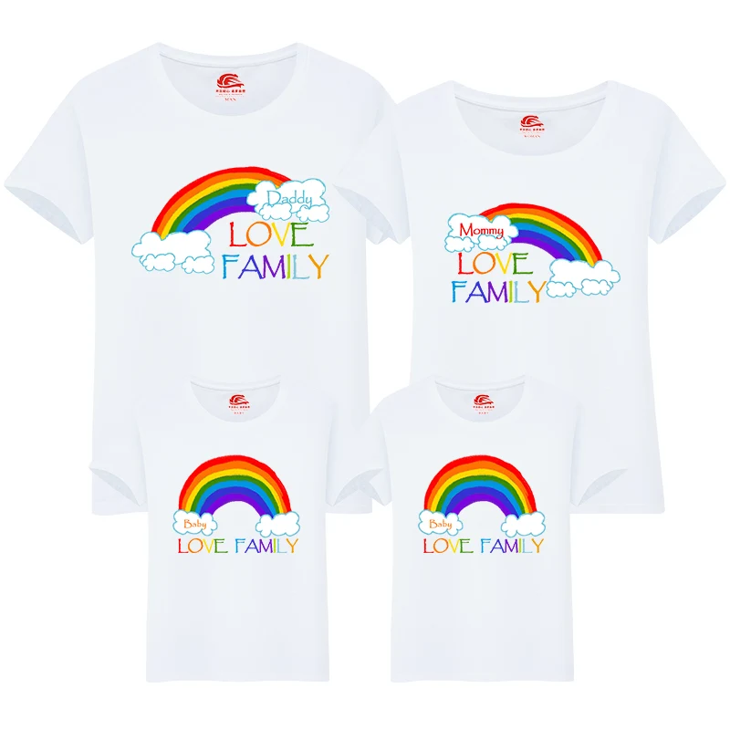 Новая Радужная хлопковая Одинаковая одежда для семьи, белая футболка, Одинаковая одежда для семьи, для мужчин, женщин, девочек и мальчиков, короткий топ, футболка