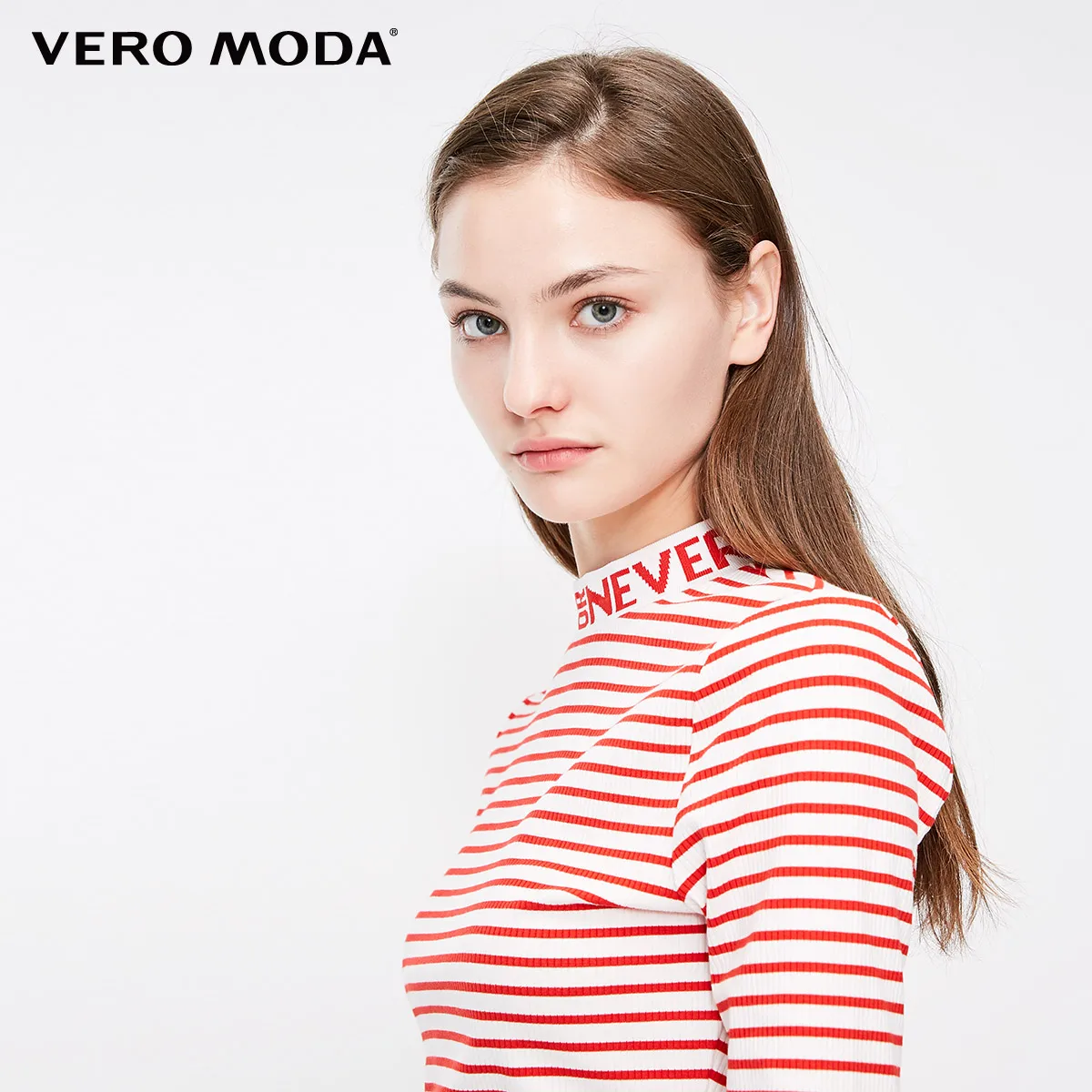 Vero Moda Женская Полосатая футболка с буквенным принтом и 3/4 рукавами | 318330515