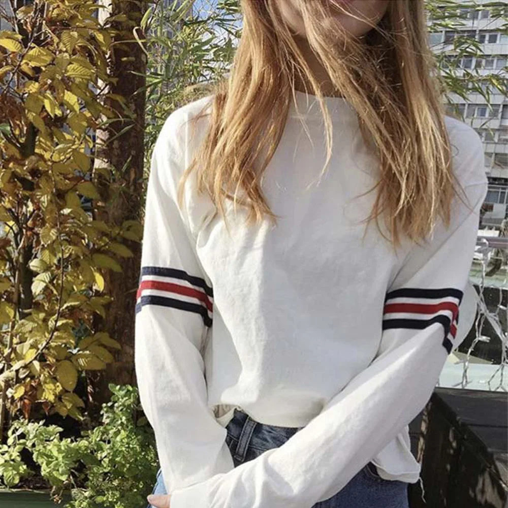 

Ariana Grande Three-Color Striped Sleeves Sweatshirt Women Casual Harajuku Cute Blackpink Red Blue Pullovers Oversized Clothes