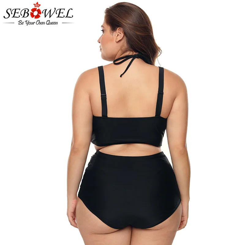 Black-Plus-Size-Halter-Push-up-Lattice-Mesh-Swim-Bikini-LC410746-2-2 