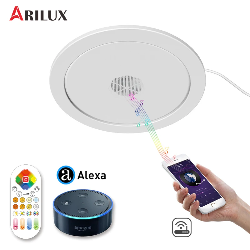 ARILUX 24 Вт музыкальный потолочный светильник Wifi Пульт дистанционного голосового управления bluetooth динамик RGBW+ WW светодиодный потолочный светильник с поддержкой Alexa