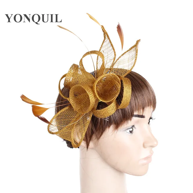 Elegant Women Gold Hair Fascinator Hats On Hair Comb Ladies Fancy