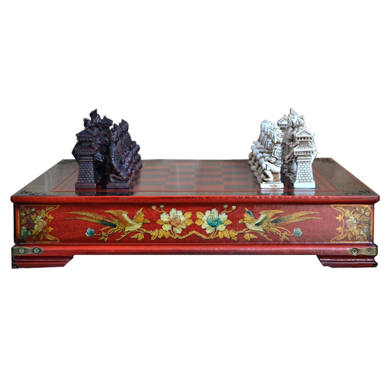 Chinese Retro Terracotta Warriors Chess Vintage Carving Resin Chessman Christmas Birthday Premium Gift Quality Wood Material