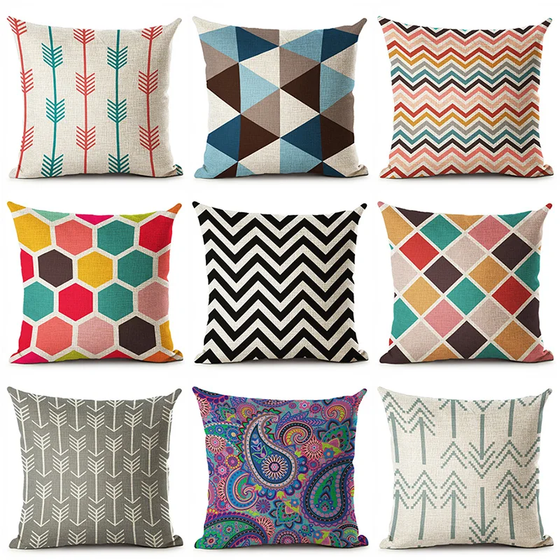 

Colourful Geometric Stripe Printed Cotton Linen Pillow Case Decorative Office Home Throw Pillow Cover Almofada Cojines Coussin