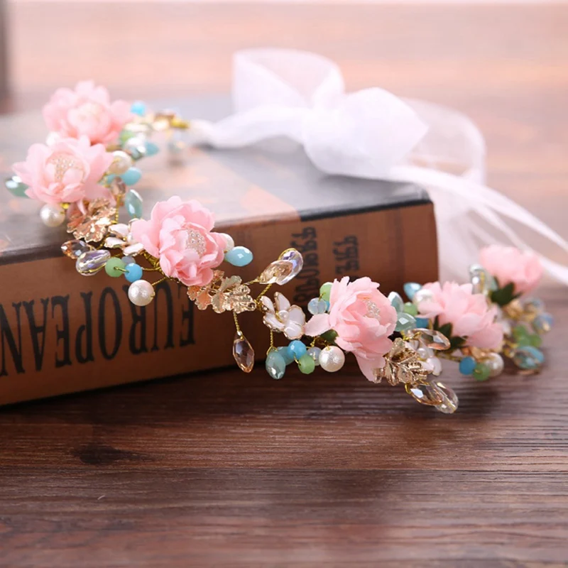 

Romantic Flower Wreath Girl Bridal Hair Accessories Wedding Party Holiday Headband Pink Red Floral Hair Garlands Party Decor