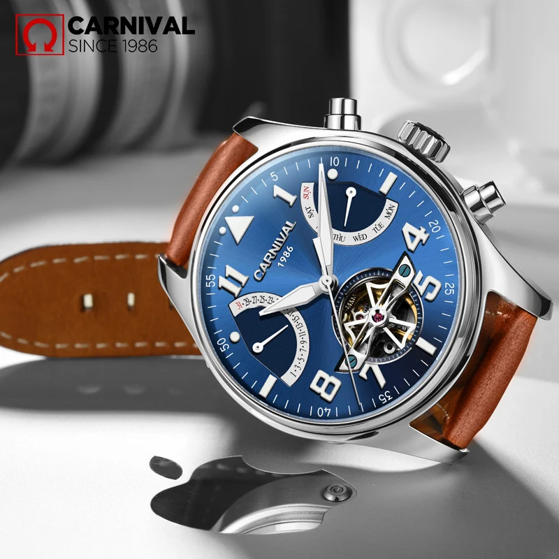 Мужские наручные часы CARNIAVL Sapphire Crysta роскошные модные водонепроницаемые