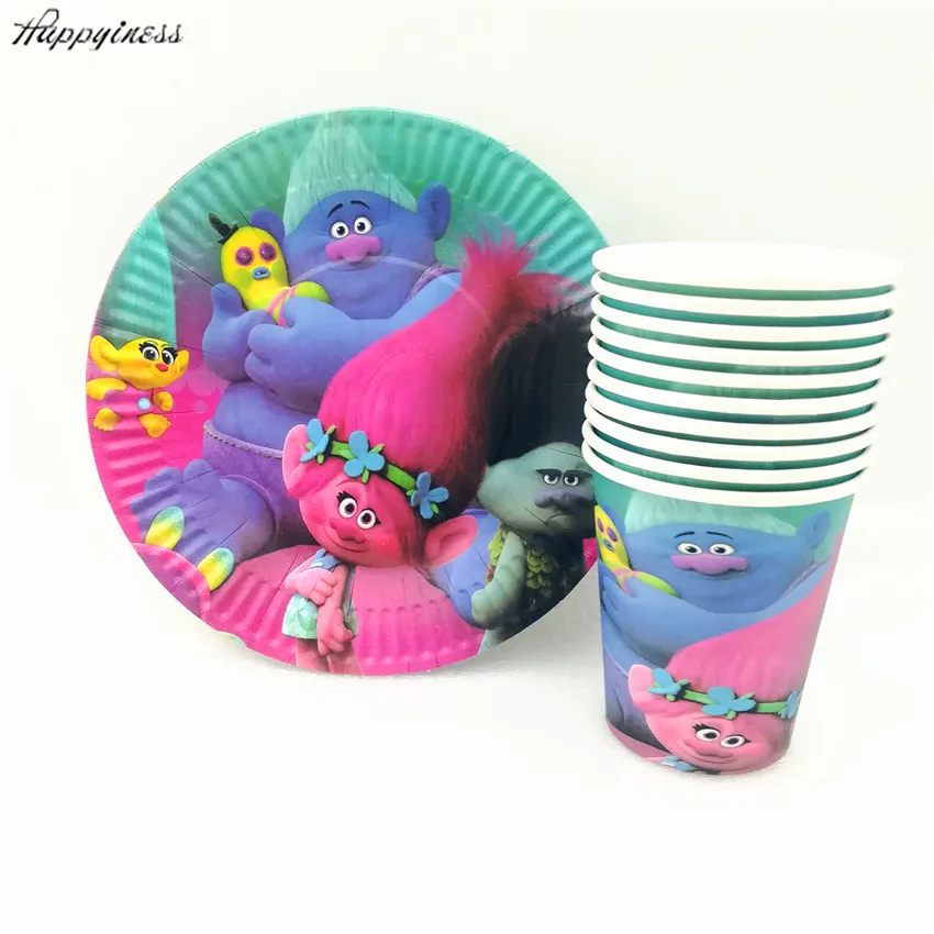 20pcs/set trolls Birthday Plate/Cup Decoration accessories favors supplies trolls party plates