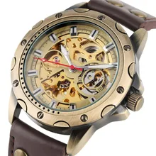 SHENHUA Watch for Men Automatic Mechanical Wrist Watches Steampunk Mens Clock Retro Bronze Case Male Self Winding Timepieces shenhua mens steampunk skeleton watch men gold automatic mechanical watches self winding wristwatch relogio automatico masculino