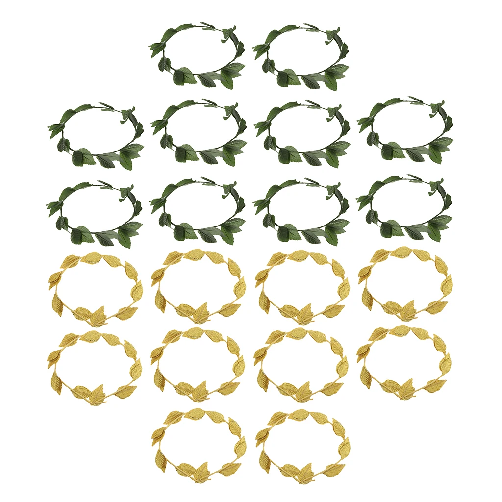 20pcs/lot Women Ladies Greek Roman Goddess Toga Headbands Green Gold Leaves Hairband Laurel Wreath Wedding Hair Accessories