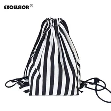 EXCELSIOR 2018 Vintage Stripe Printing Drawstring SackPack Bag Women’s Canvas Backpack Bag Beach Travel Bag School Bags G0756