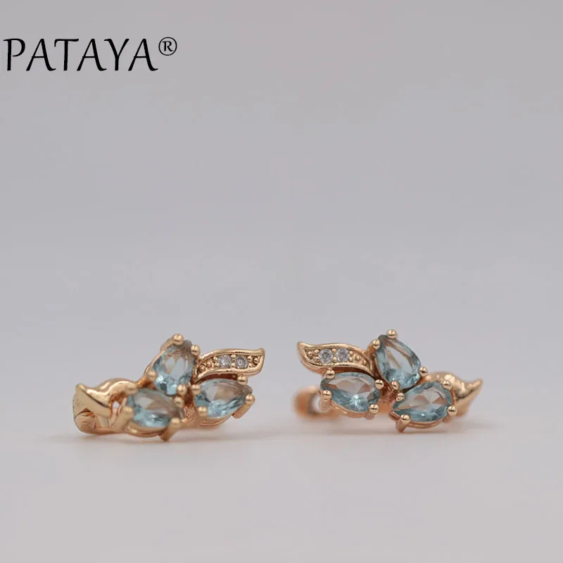 

PATAYA Romantic Butterfly CZ Dangle Earrings 585 Rose Gold Light Blue Natural Cubic Zirconia Jewelry Women Bohemian Drop Earring