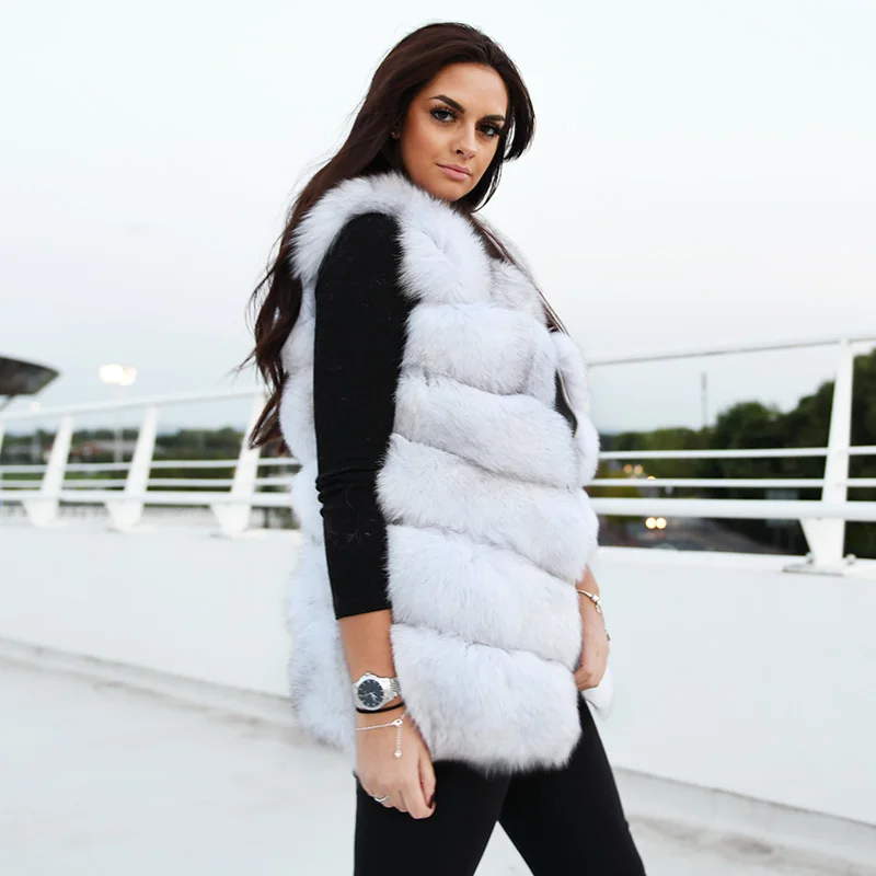 

CX-G-B-04M England Style Solid Luxury Genuine Fox Fur Women Vest