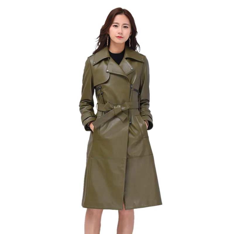 Женское меховое пальто, куртка из натуральной кожи, женская одежда, весна-осень, длинный плащ из овчины, корейский элегантный ZT2230 - Цвет: green
