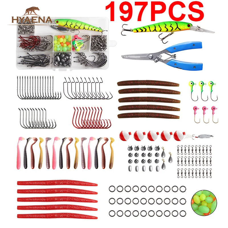 

197Pcs Freshwater Fishing Include Soft Baits Hard Lures Jigs Hooks Sinkers for Bass Catfish Tackle Accessories