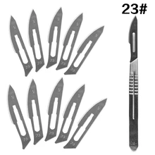 Lames de Scalpel chirurgical en acier au carbone + 1 manche 4 # outil de coupe de bricolage réparation de PCB couteau chirurgical Animal 10 pièces 11 #-23 #
