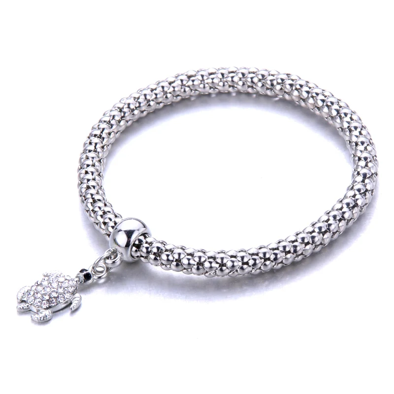 

Silver Turtle Zircon Pendant Bracelet Corn Chain Stretch Bracelet Elastic Jewelry For Women small gift